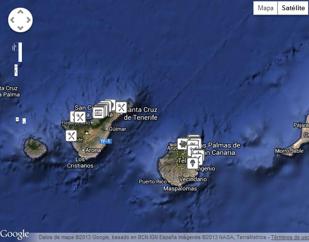 Visualización en el mapa de los lugares señalados en Foursquare